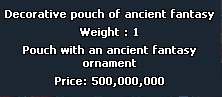 Decorative Pouch of Ancient Fantasy tooltip showing weight and price