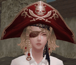 Character wearing the Ornament of Ancient Fantasy (pirate hat with earrings)