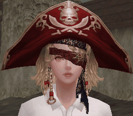 Character wearing the Ornament of Warrior (pirate hat with earrings)