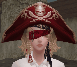 Character wearing the Ornament of Hero (pirate hat with earrings)