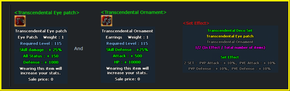 Transcendental Eye Patch and Ornament tooltips with the Transcendental Deco Set 2-piece set effect