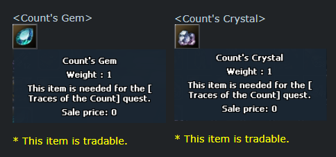 Count's Gem and Count's Crystal tooltips, both marked tradable