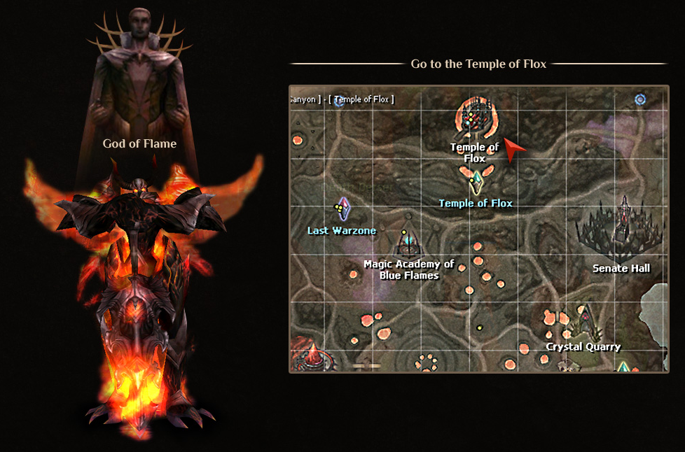 Map showing NPC Flox location at Temple of Flox in Ignis