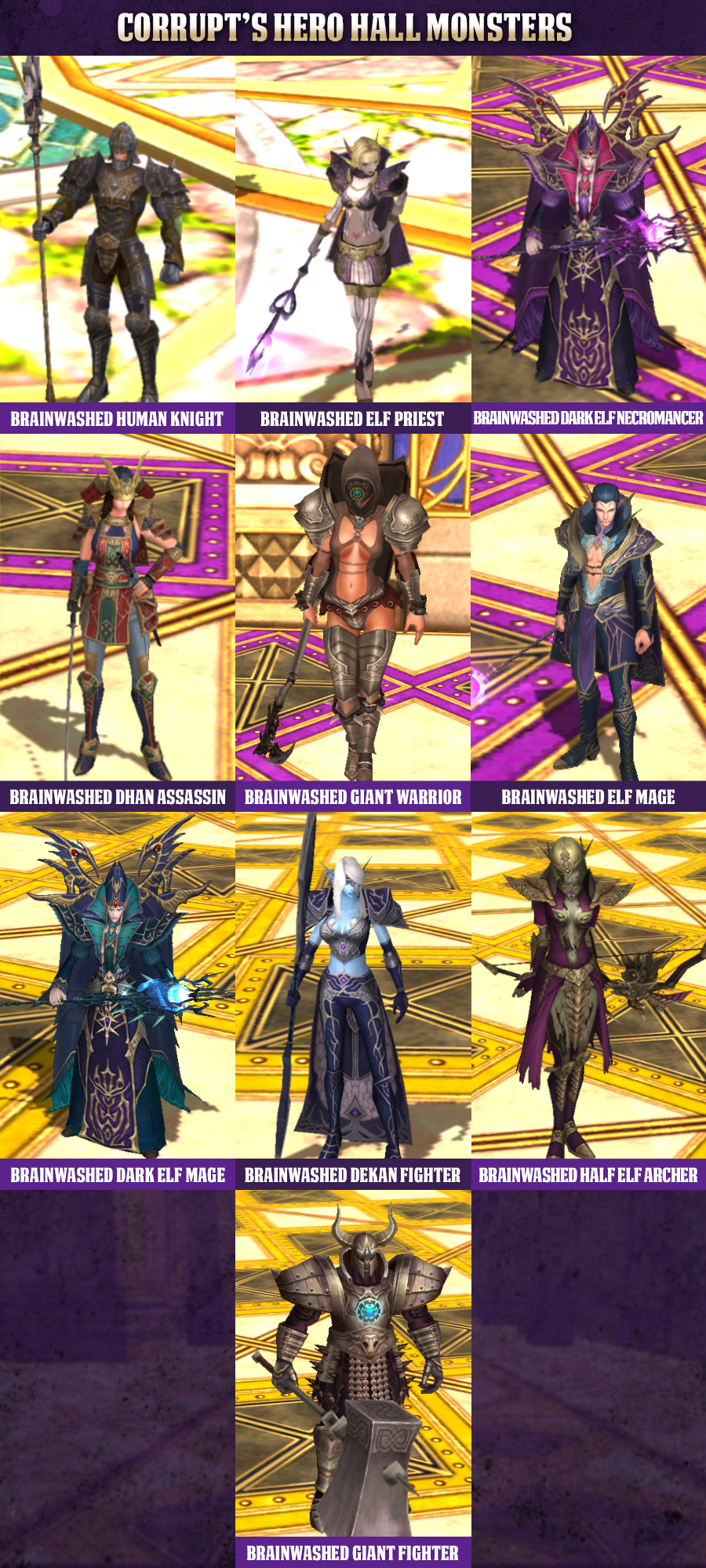 All Corrupt Hero Hall monster types shown together