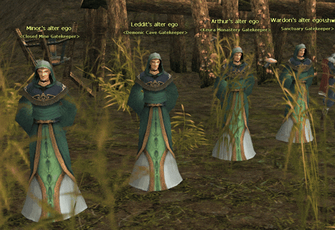 All four Mirror Dungeon Gatekeeper alter egos at Fishing Hole: Minor, Leddit, Arthur, Wardon