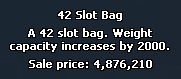 42 Slot Bag item tooltip showing weight capacity +2000 and sale price 4,876,210