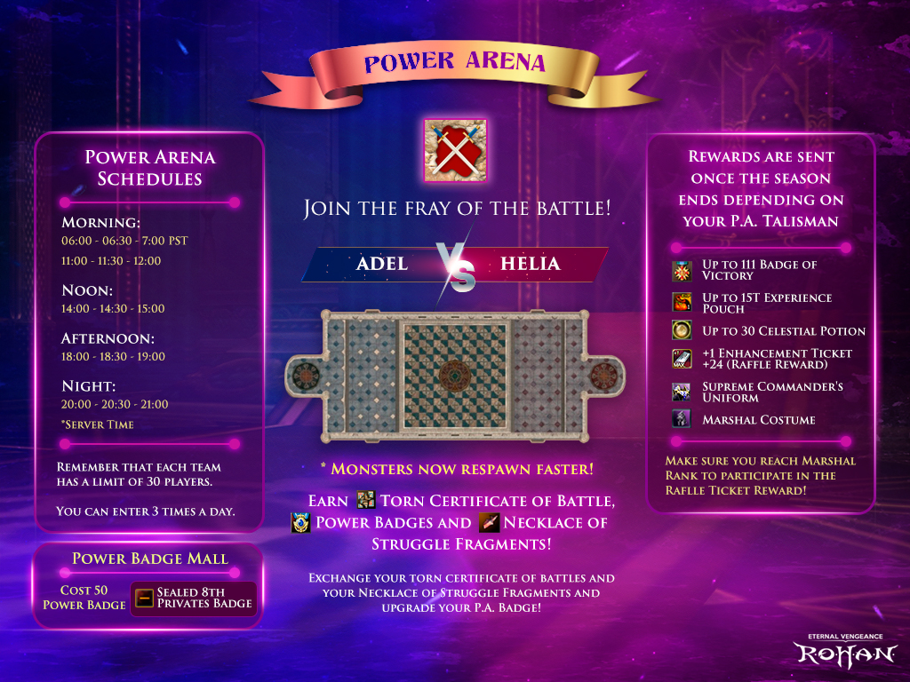 Power Arena entry and activity rules