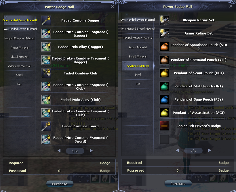 PA Combine armor recipe table showing Faded inputs and armor outputs